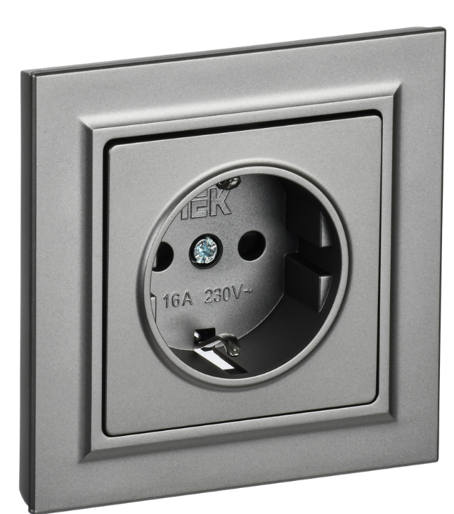 

Розетка с заземлением в сборе IEK BR-R14-16-K46-F BRITE с защитными шторками 16А РСР14-1-0-БрС Сталь, BR-R14-16-K46-F