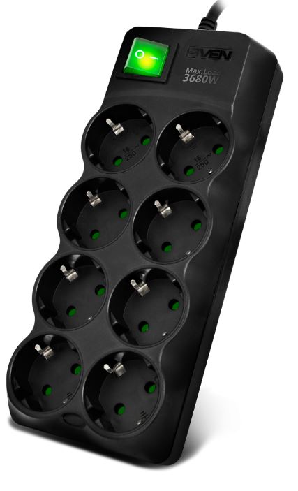 

Сетевой фильтр Sven SF-08E-16 SV-021603 1,8 м (8 розеток с защитными шторками, 16А) черный, цветная коробка, SF-08E-16