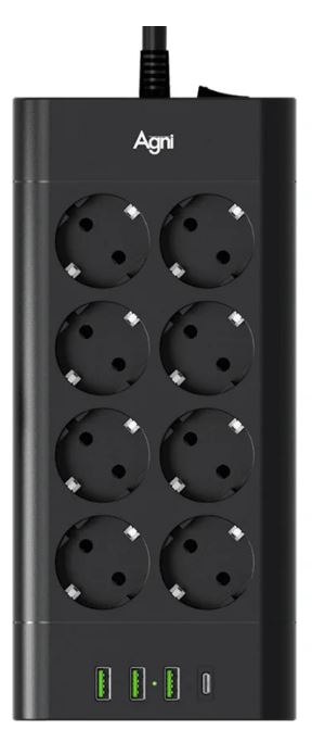 

Сетевой фильтр AGNI TP-FA4U8E-C-2m-black 8 розеток, 16А, 4000Вт, 220-250В, 2 м, 3x1,5mm2, 3*USB, Type-C, черный, TP-FA4U8E-C-2m-black