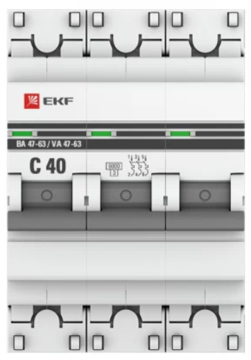 

Автоматический выключатель EKF mcb4763-6-3-40C-pro 3P 40А (C) 6кА ВА 47-63, mcb4763-6-3-40C-pro