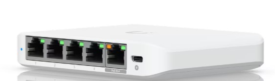 

Коммутатор Ubiquiti USW-Flex-2.5G-5 5-port 2.5G switch that can be powered with PoE or a USB-C adapter., USW-Flex-2.5G-5