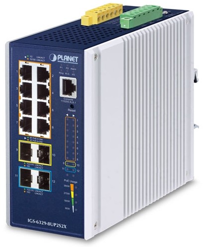 

Коммутатор Planet IGS-6329-8UP2S2X IP30 DIN-rail Industrial L3 8-Port 10/100/1000T 802.3bt PoE + 2-port 1G/2.5G SFP + 2-Port 10G SFP+ Full Managed Swi, IGS-6329-8UP2S2X