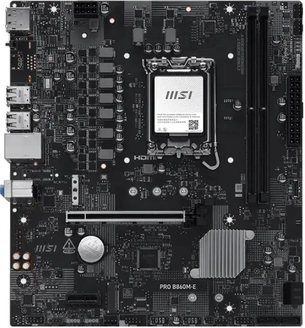 

Материнская плата mATX MSI PRO B860M-E (LGA1851, B860, 2*DDR5, PCIe, 2*M.2, WiFi, BT, 4*USB 2.0, 2*USB 3.2, HDMI, DP), PRO B860M-E