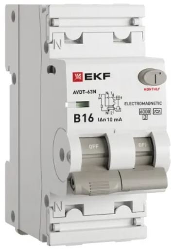 

Автомат дифференциальный EKF D63N26MA16B10 АВДТ-63N 1P+N 16А (B) 10мА (A) эл-мех 6кА PROXIMA, D63N26MA16B10