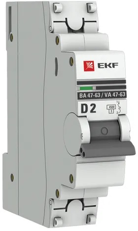 

Автоматический выключатель EKF mcb4763-1-02D-pro 1P 2А (D) 4,5kA ВА 47-63, mcb4763-1-02D-pro