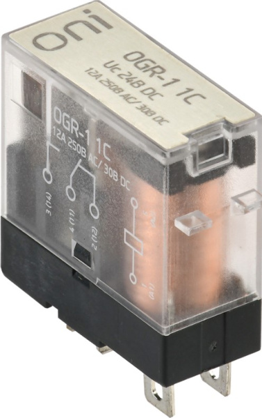 Изображение товара Реле промежуточное ONI OGR-1-1C-DC24V 24В 12А 1Перекидной DIN-рейка