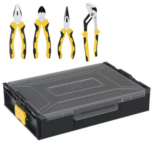 Изображение товара Комплект инструментов Deli DL1204 с пластиковым органайзером и перегородками
