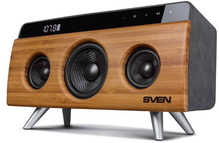 

Колонка портативная Sven HA-930 SV-019068 бамбук (30 Вт, Bluetooth, FM, USB, LED-дисплей, 2200мА*ч), HA-930