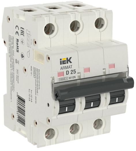 Изображение товара Автоматический выключатель IEK AR-M10N-3-D025 для защиты цепей 25 А IP20