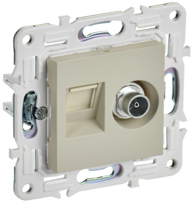 

Розетка комбинированная IEK SK-AK20-2-K10 SKANDY TV+RJ45 кат.6 SK-A15B бежевая, SK-AK20-2-K10