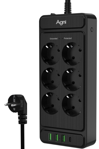фото Сетевой фильтр  AGNI TP-FS4U6E-C-2m-black в Перми