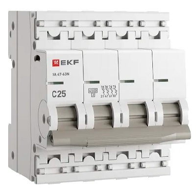 

Автоматический выключатель EKF M634425C 4P 25А (C) 4,5kA ВА 47-63N PROxima, M634425C