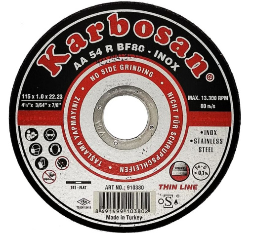 Изображение товара Диск отрезной KAR-910380 для нержавеющей стали 1 мм 115 мм 22.2 мм