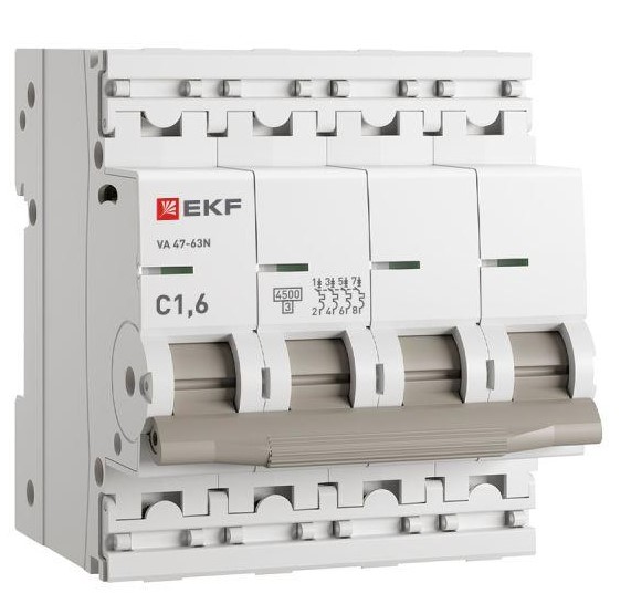 

Автоматический выключатель EKF M63441T6C 4P 1,6А (C) 4,5kA ВА 47-63N PROxima, M63441T6C