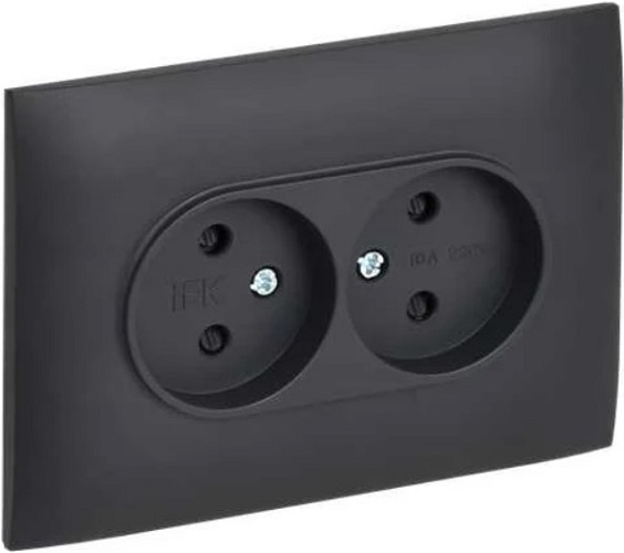 

Розетка двухместная без заземления в сборе IEK SK-R23-10-K48-F SKANDY с защитными шторками 10А SK-R09T Титан, SK-R23-10-K48-F