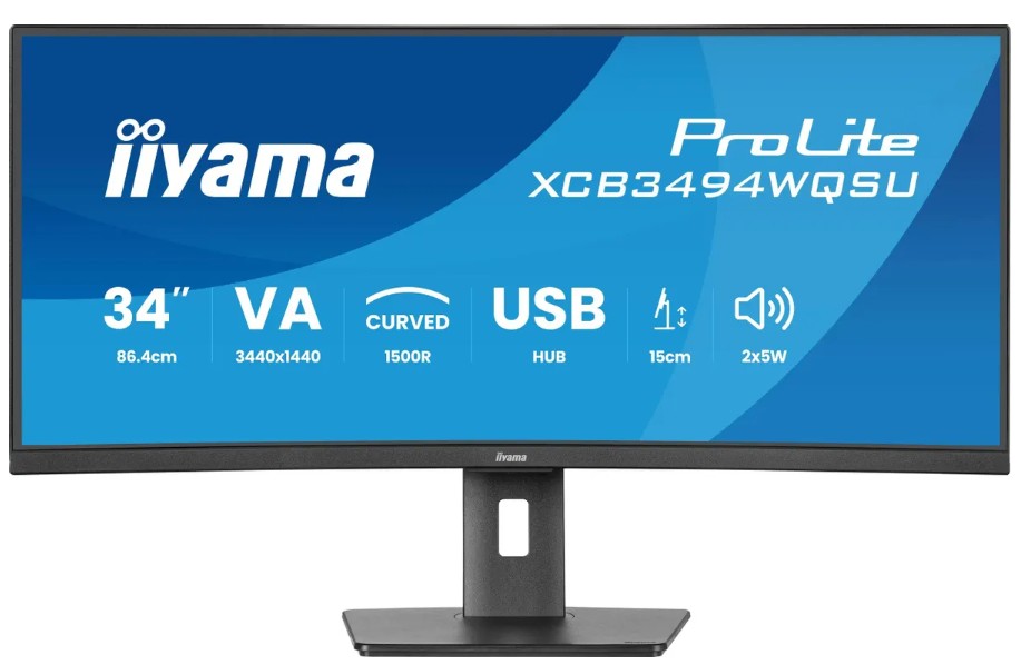 

Монитор 34" Iiyama ProLite XCB3497WQSNPH-B1 3440x1440, LED, 21:9, VA, 350cd, 3000:1, 5ms (GTG), 1500R, 178гр/178гр, HDMI, DP, 2*USB-A, 120Hz, Speakers, ProLite XCB3497WQSNPH-B1