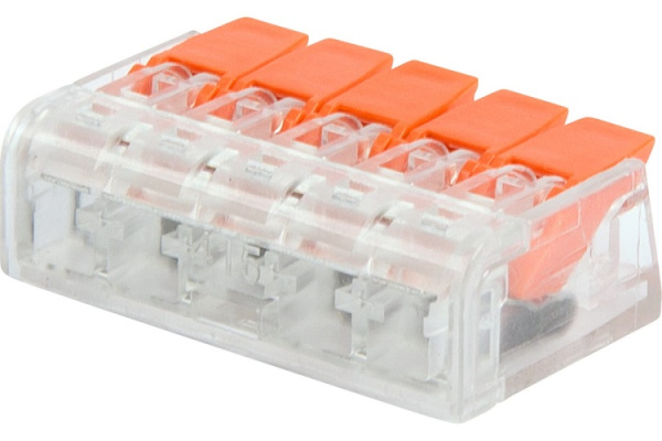 Изображение товара Клемма Rexant 07-5210 соединительная 5-проводная, прозрачная, монтажная