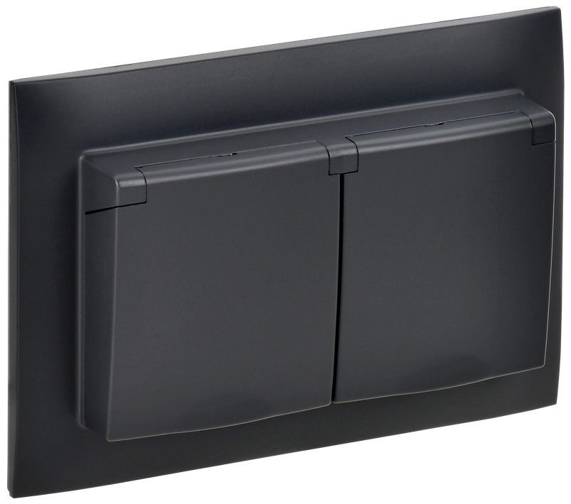 

Розетка двухместная с заземлением в сборе IEK SK-R26-16-44-K02-F с защитными шторками и с крышкой SKANDY 16А IP44 SK-R12Bl черная, SK-R26-16-44-K02-F