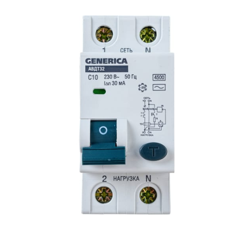 Изображение товара Выключатель дифференциального тока GENERICA MAD25-5-010-C-30 10мА 30мА 230В