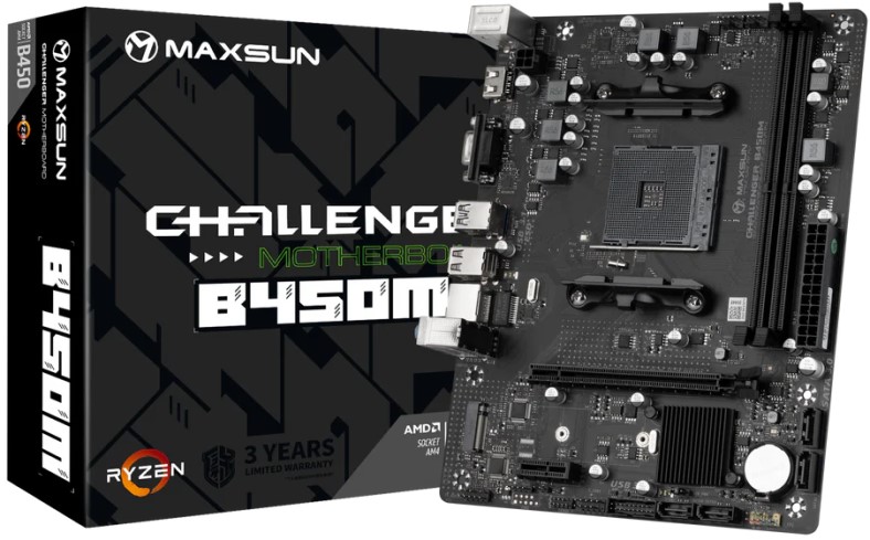 

Материнская плата mATX MAXSUN MS-Challenger B450M (AM4, AMD B450, 2*DDR4, 4*SATA 3.0, M.2, USB 3.2, USB 2.0, PCIe, HDMI, VGA), MS-Challenger B450M