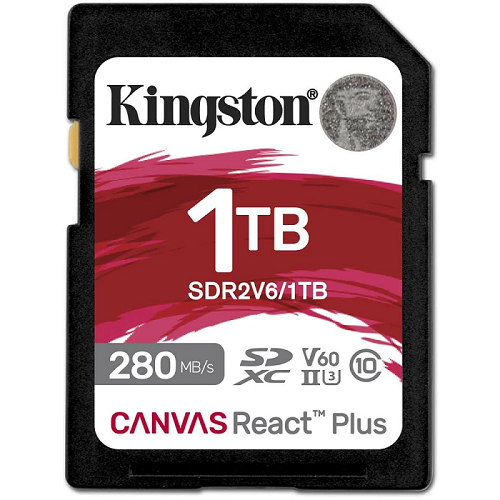

Карта памяти SDXC 1TB Kingston SDR2V6/1TB Canvas React Plus UHS-II 280R/150W U3 V60, SDR2V6/1TB
