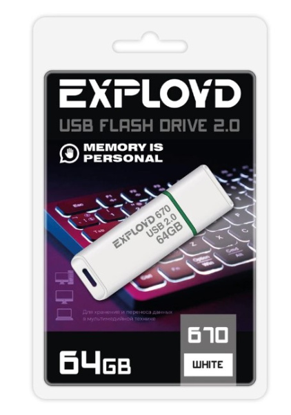 Изображение товара Накопитель USB Exployd 64GB EX-64GB-670-White USB 2.0