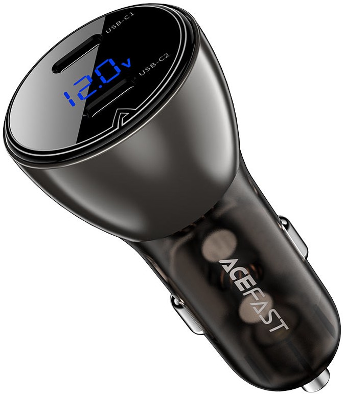 

Зарядное устройство автомобильное ACEFAST B10 metal car charger 60W (USB-C + USB-C) with digital display. Цвет: черный, B10