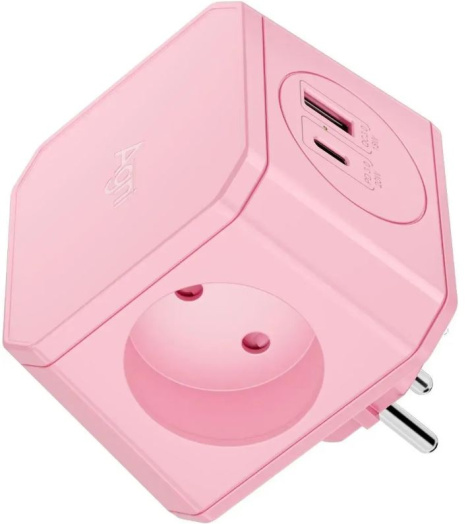 Изображение товара Тройник AGNI TP-WJ2U3E-pink с USB 4000 Вт 3 розетки и 2 USB разъема
