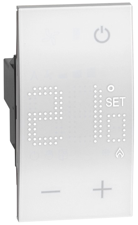 Термостат BTicino KW4441 LIVING NOW цифровой, с дисплеем, для воздуха, 230В, 5(2)А, 2 модуля, цвет белый