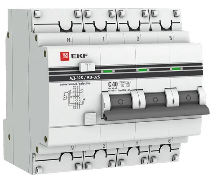 

Автомат дифференциальный EKF D63N46ES40C300 АВДТ-63N 3P+N (S) 40А характеристика C 300мА тип AC электронный селективный 6кА PROXIMA, D63N46ES40C300