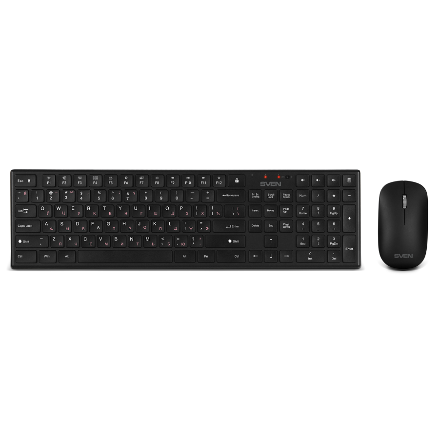 

Клавиатура и мышь Wireless Sven KB-C2550W SV-021672 чёрные, тип клавиш ножничный (109 кл.,12Fn, 1000DPI, 2+1 кл.), KB-C2550W