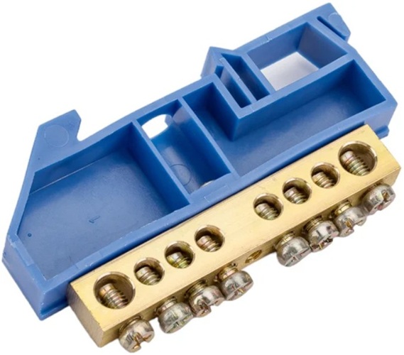 

Шина Rexant 11-2347 «N» нулевая с синим изолятором на DIN-рейку 8x12 мм стойка бол. 8 групп, 11-2347