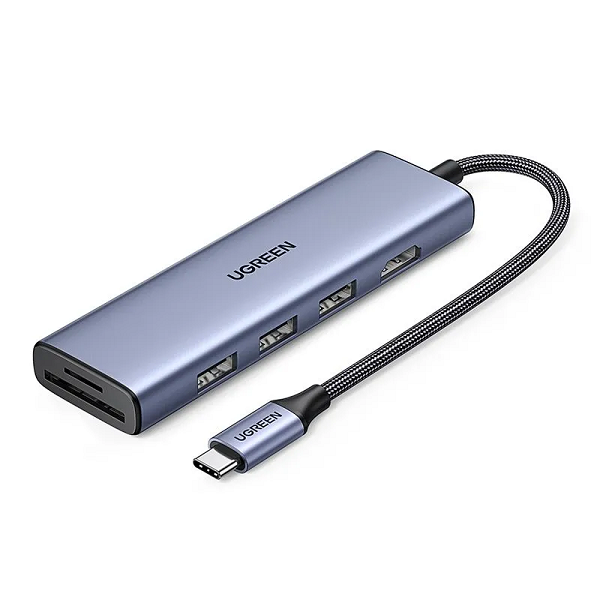 

Адаптер UGREEN CM511 20956A Revodok 6-in-1 USB-C to HDMI/USB 3.0*3, SD/TF Adapter. Цвет: серый, CM511