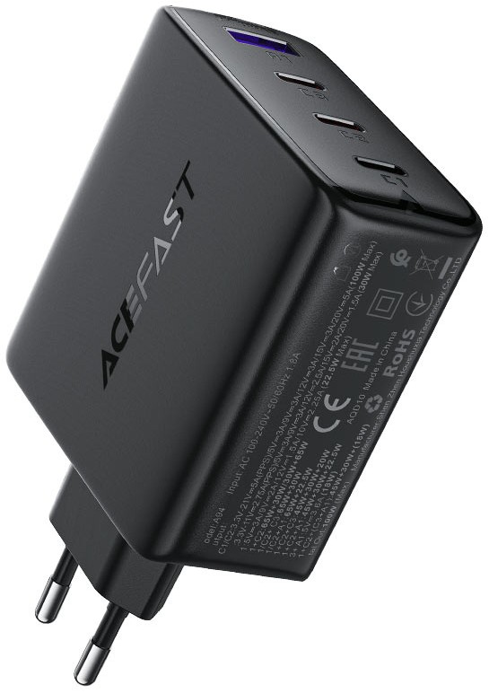 

Зарядное устройство сетевое ACEFAST A94 PD100W Gan 3*USB-C&USB-A Charger (EU). Цвет: черный, A94