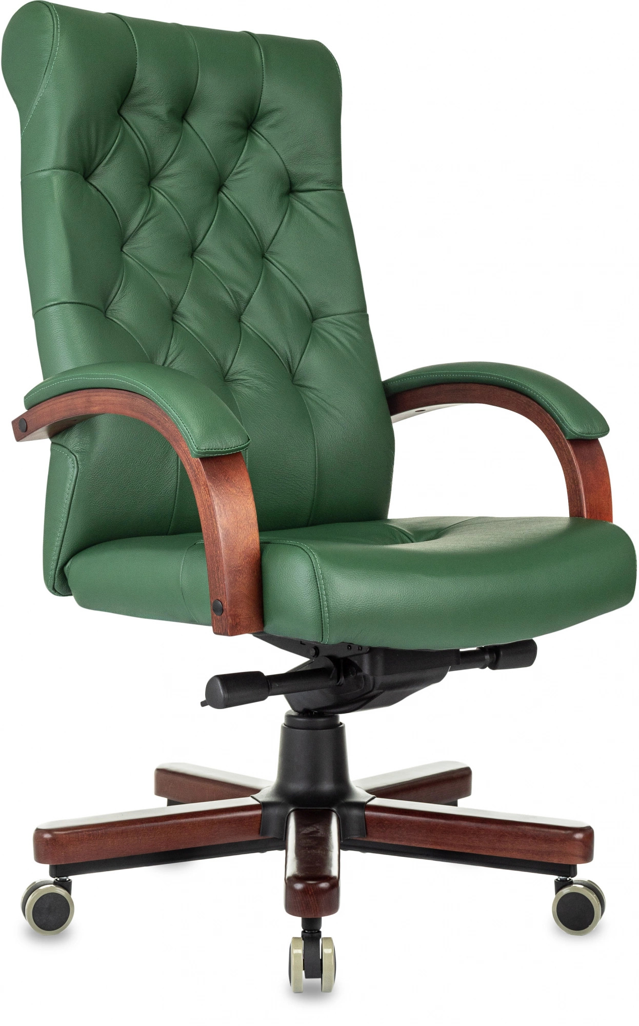 

Кресло Бюрократ T-9928Walnut руководителя зеленый кожа крестов. металл/дерево, T-9928Walnut