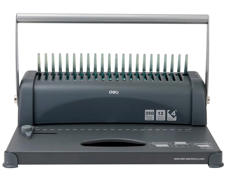 

Брошюровщик Deli E3871 A4 на пластиковую пружину, сшивает до 350 лст., перфорирует 12 лст., серый, E3871