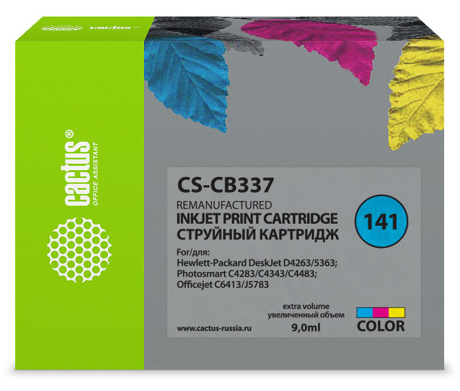 

Картридж Cactus CS-CB337 №141 (трехцветный) для HP DeskJet D4263/D4363/D5360; OfficeJet J5783/J6413; PhotoSmart C4273/C4283/C4343/C4383/C4473/C4483/C4, CS-CB337