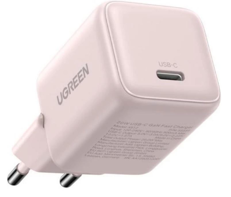 

Зарядное устройство сетевое UGREEN X512 55556_ mini 20W USB-C GaN Fast Charger EU. цвет: розовый, X512