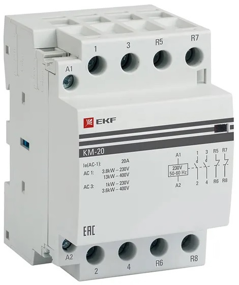 Изображение товара Контактор EKF km-3-20-22 с двумя нормально замкнутыми и двумя нормально разомкнутыми контактами