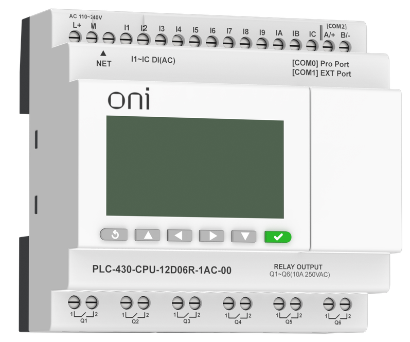 

Модуль ONI PLC-430-CPU-12D06R-1AC-00 ПЛК 430 ЦПУ 12 DI 6 RO 220В AC с Ethernet портом с экраном, PLC-430-CPU-12D06R-1AC-00