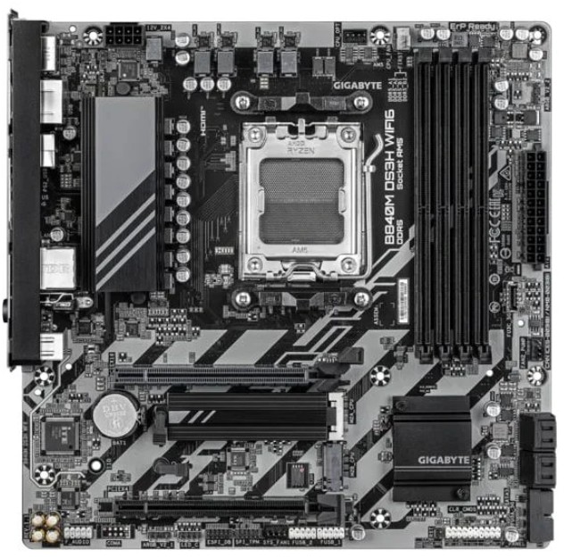 

Материнская плата mATX GIGABYTE B840M DS3H WIFI6 (AM5, AMD B840, 4*DDR5, 2*PCIe, 2*M.2, 4*SATA, WiFi, BT, 4*USB 2.0, 3*USB 3.2, HDMI, 2*DP), B840M DS3H WIFI6