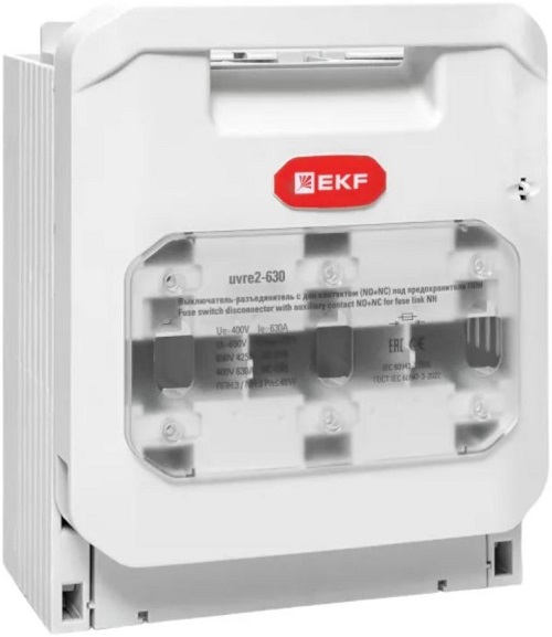 

Выключатель-разъединитель EKF uvre2-630 УВРЭ v2 630А с доп контактом (NO+NC) откидного типа под предохранители ППН (габ.3), uvre2-630