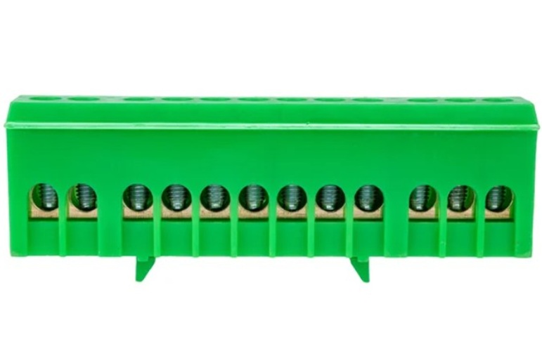 

Шина Rexant 11-2322 PE «земля» в корпусном зеленом изоляторе на DIN-рейку 6x9 мм 12 групп, 11-2322