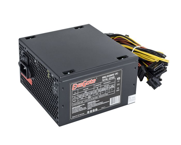 

Блок питания ATX Exegate 600NPXE EX221639RUS-PC 600W (+PFC), PC, black, 12cm fan, 24p+(4+4)p,6/8p PCI-E,4SATA, 3IDE,FDD + кабель 220V в комплекте, 600NPXE