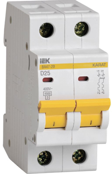Изображение товара Автоматический выключатель IEK MVA20-2-025-D для защиты цепей 25 А IP20