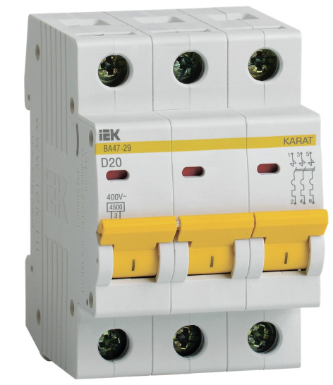 Изображение товара Автоматический выключатель IEK MVA20-3-020-D для защиты электросетей 20 А
