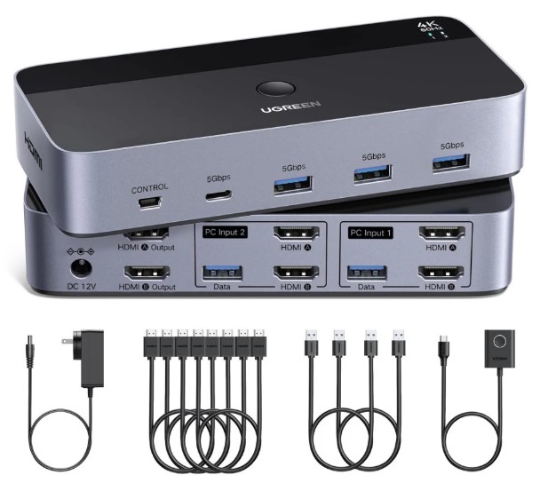 Переключатель UGREEN AK500 55455_ двухпортовый HDMI Dual Monitor KVM Switch 2 In 2 Out. Цвет: серый космос