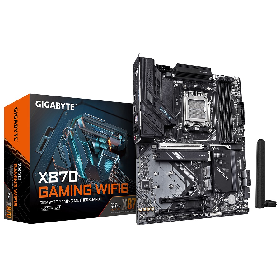 

Материнская плата ATX GIGABYTE X870 GAMING WIFI6 (AMD AM5, X870, 4*DDR5 (4400), 4*SATA 6G RAID, 3*PCIe, 3*M.2, WiFi, BT, 4*USB 3.2, 4*USB 2.0, 2*USB T, X870 GAMING WIFI6