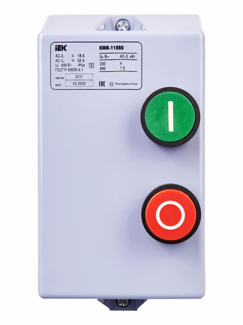 

Контактор IEK KKM16-018-380-00 КМИ11860 18А в оболочке Ue=380В/АС3 IP54, KKM16-018-380-00