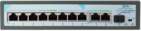 

Коммутатор Space Technology ST-S817POE сетевой 11 портовый неуправляемый c PoE; 8xRJ-45 PoE 10/100 Мбит/с, IEEE 802.3af/at; 1xSFP Uplink 10/100/1000 М, ST-S817POE